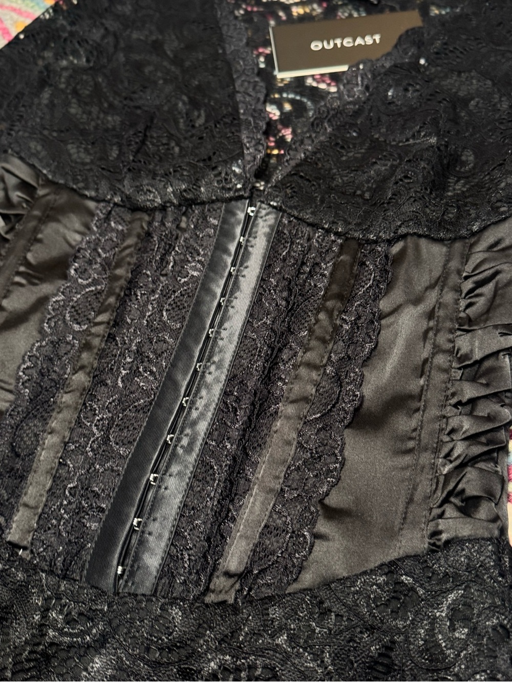 ▪️♟️Outcast Anita Mini Dress Corset Black Lace Long Sleeve Bodycon ♟️▪️ - Picture 8 of 15